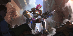 Concept art of Vi from the video game Legends Of Runeterra by Sixmorevodka and Claudiu Antoniu Magherusan and Chris Kintner