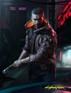 Concept art of V With Car from the video game Cyberpunk 2077
