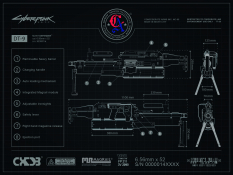 Concept art of Constitutional Arms M2067 Defender from the video game Cyberpunk 2077