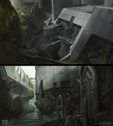 Concept art of Back Of Refinery from the video game Star Wars Jedi Fallen Order by Gabriel Yeganyan
