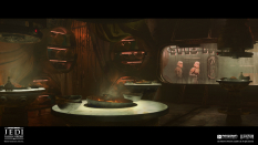 Concept art of Bracca Cantina from the video game Star Wars Jedi Fallen Order by Bruno Werneck