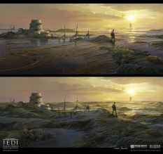 Concept art of Cordova S Settlement On Bogano from the video game Star Wars Jedi Fallen Order by Gabriel Yeganyan