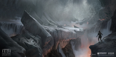 Concept art of Ilum Ice Caves from the video game Star Wars Jedi Fallen Order by Gabriel Yeganyan