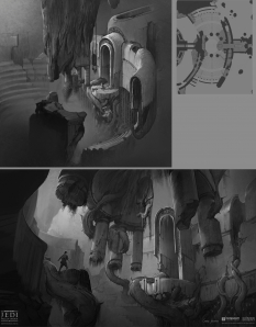 Concept art of Miktrull Temple Sketches from the video game Star Wars Jedi Fallen Order by Gabriel Yeganyan