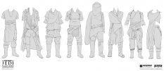 Concept art of Cantina Characters Clothing Options from the video game Star Wars Jedi Fallen Order by Amy Fry