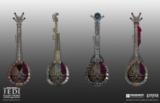 Concept art of Cere’s Hallikset Guitar from the video game Star Wars Jedi Fallen Order by Amy Fry