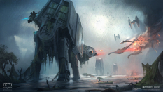 Concept art of Landing Of Kashyyyk from the video game Star Wars Jedi Fallen Order by Gabriel Yeganyan