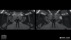 Concept art of Bracca Passenger Train Interior from the video game Star Wars Jedi Fallen Order by Bruno Werneck