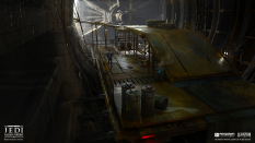 Concept art of Bracca Venator Engine Interior from the video game Star Wars Jedi Fallen Order by Bruno Werneck