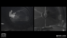 Concept art of Bracca Venator Engine Interior from the video game Star Wars Jedi Fallen Order by Bruno Werneck