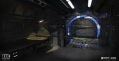 Concept art of Stinger Mantis Engine Room from the video game Star Wars Jedi Fallen Order by Jean Francois Rey