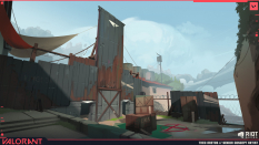 Concept art of The Shooting Range Visual Development from the video game Valorant by Theo Aretos