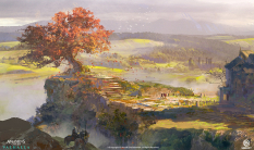 Concept art of Ancaster Monastery from the video game Assassin's Creed Valhalla by Donglu Yu