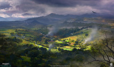 Concept art of England Vista Before The Rain from the video game Assassin's Creed Valhalla by Donglu Yu