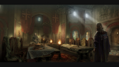 Concept art of King Alfreds Main Hall from the video game Assassin's Creed Valhalla by Eddie Bennun