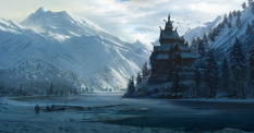 Concept art of Norse Church from the video game Assassin's Creed Valhalla by Raphael Lacoste