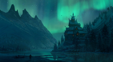 Concept art of Northern Lights from the video game Assassin's Creed Valhalla by Raphael Lacoste