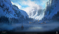 Concept art of Norway Village Reveal from the video game Assassin's Creed Valhalla by Gilles Beloeil