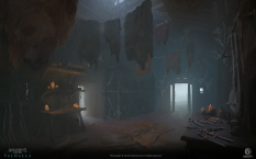Concept art of Settlement Interiors Design from the video game Assassin's Creed Valhalla by Gilles Beloeil