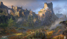 Concept art of Trefaldwyn Castle from the video game Assassin's Creed Valhalla by Donglu Yu