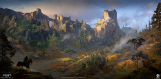 Concept art of Trefaldwyn Castle from the video game Assassin's Creed Valhalla by Donglu Yu