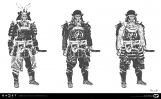 Concept art of Sakai Armor And Early Gosaku Sketches from the video game Ghost Of Tsushima by John Powell
