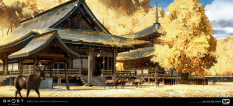 Concept art of Ariake Temple from the video game Ghost Of Tsushima by Ian Jun Wei Chiew