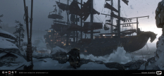Concept art of Khan's Boat from the video game Ghost Of Tsushima by Romain Jouandeau
