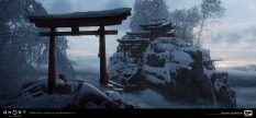 Concept art of Shrine Climbs from the video game Ghost Of Tsushima by Romain Jouandeau