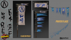 Concept art of Monastary Flags from the video game Borderlands 3 by Adam Ybarra