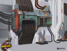 Concept art of Sanctuary Iii Space Heater from the video game Borderlands 3 by Adam Ybarra