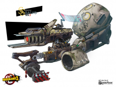 Concept art of Atlas Weapons from the video game Borderlands 3 by Kevin Duc