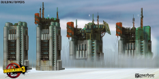 Concept art of Building Tops from the video game Borderlands 3 by Adam Ybarra