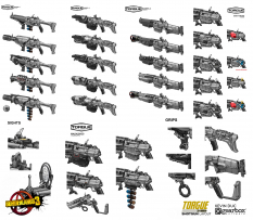 Concept art of Torgue Weapons from the video game Borderlands 3 by Kevin Duc
