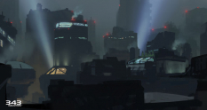 Concept art of Rooftops from the video game Halo 5 Guardians by Justin Oaksford