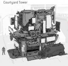 Concept art of Courtyard Tower from the video game Halo 5 Guardians by Kory Lynn Hubbell