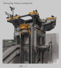 Concept art of Mining Rig Pelican Landing Pad from the video game Halo 5 Guardians by Kory Lynn Hubbell