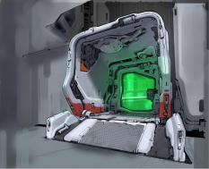 Concept art of Oni Ship Elevator from the video game Halo 5 Guardians by Kory Lynn Hubbell