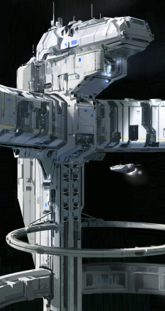 Concept art of Space Station from the video game Halo 5 Guardians by Nicolas Bouvier