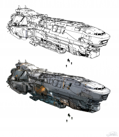 Concept art of Unsc Corvette from the video game Halo 5 Guardians by Nicolas Bouvier