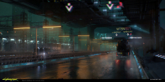 Concept art of Arroyo Highway from the video game Cyberpunk 2077 by Ward Lindhout