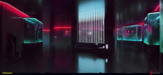 Concept art of Biotechnica Hotel from the video game Cyberpunk 2077 by Maciej Rebisz