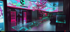 Concept art of Biotechnica Hotel from the video game Cyberpunk 2077 by Maciej Rebisz