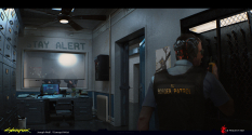 Concept art of Border Interrogation Room from the video game Cyberpunk 2077 by Joseph Noël