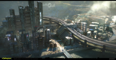 Concept art of Charter Hill from the video game Cyberpunk 2077 by Marthe Jonkers