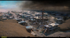 Concept art of Ghost Town Sandstorm from the video game Cyberpunk 2077 by Marthe Jonkers