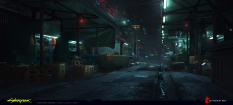 Concept art of Kabuki Market Place from the video game Cyberpunk 2077 by Masahiro Sawada