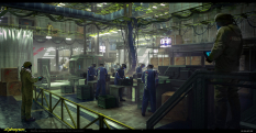 Concept art of Kendachi Factory from the video game Cyberpunk 2077 by Marthe Jonkers