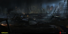 Concept art of Oilfield from the video game Cyberpunk 2077 by Alexander Dudar