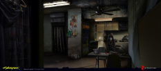 Concept art of Placide Apartment from the video game Cyberpunk 2077 by Marta Leydy